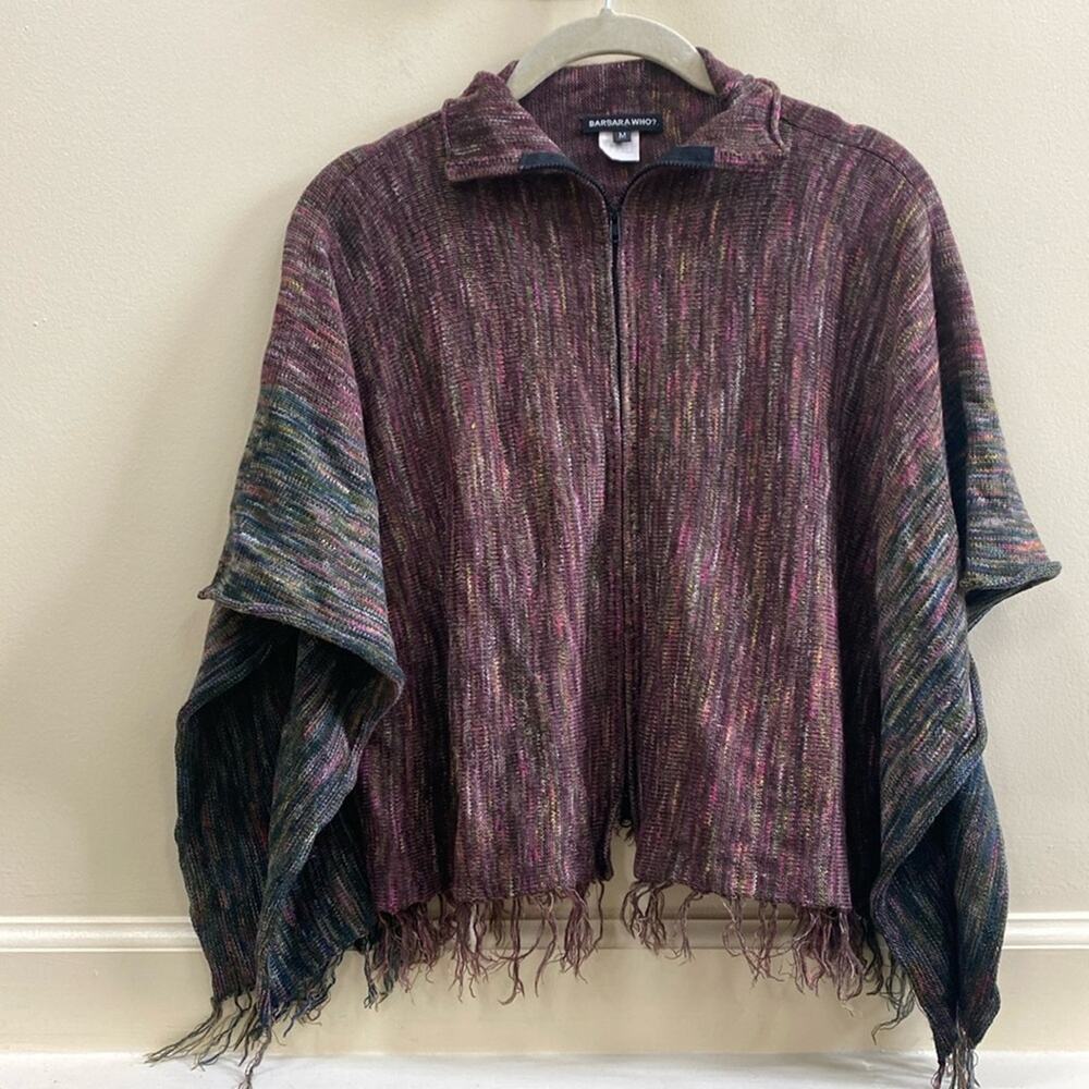 Barbara Who? Medium merino wool blend cape like fringe sweater